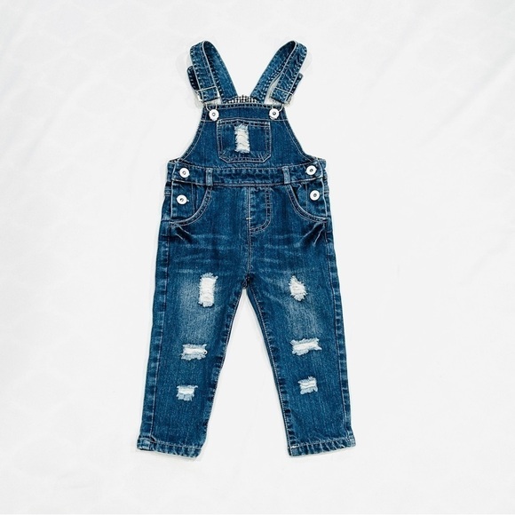 Kidscool Space Toddler Denim Distressed Overalls - Picture 1 of 5